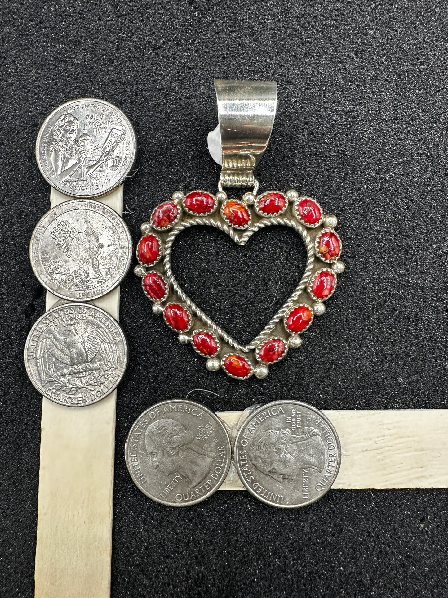 Medium Heart Pendant - Sterling Silver & Genuine Spiny Oyster - Handmade Native American - Tiffany Jones