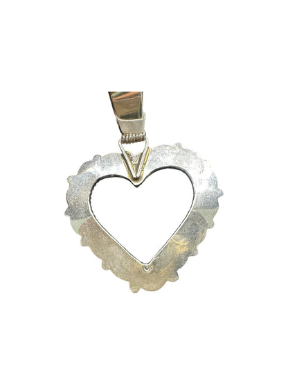 Medium Heart Pendant - Sterling Silver & Genuine Spiny Oyster - Handmade Native American - Tiffany Jones