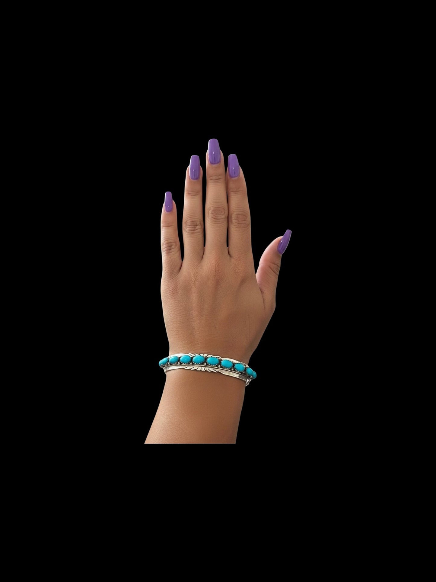 Kingman Turquoise & Sterling Silver Inlay Cuff Bracelet - Handcrafted Native American - Russell Sam [2005]