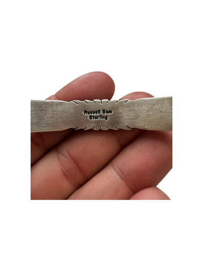 Kingman Turquoise & Sterling Silver Inlay Cuff Bracelet - Handcrafted Native American - Russell Sam [2005]