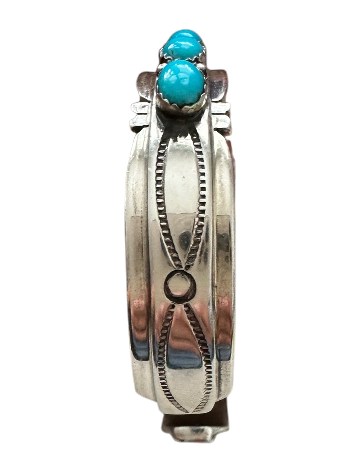 Kingman Turquoise & Sterling Silver Inlay Cuff Bracelet - Handcrafted Native American - Russell Sam [2005]