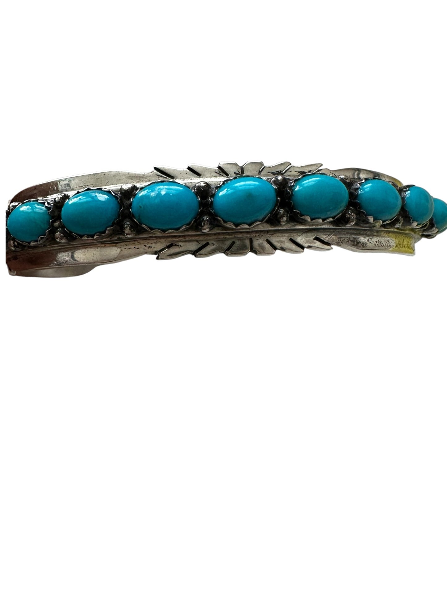 Kingman Turquoise & Sterling Silver Inlay Cuff Bracelet - Handcrafted Native American - Russell Sam [2005]
