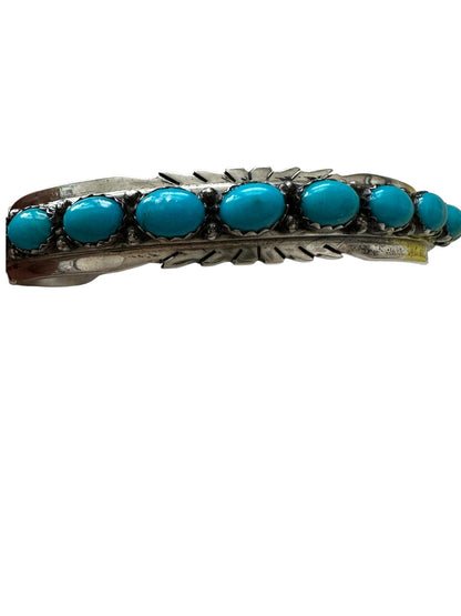Kingman Turquoise & Sterling Silver Inlay Cuff Bracelet - Handcrafted Native American - Russell Sam [2005]