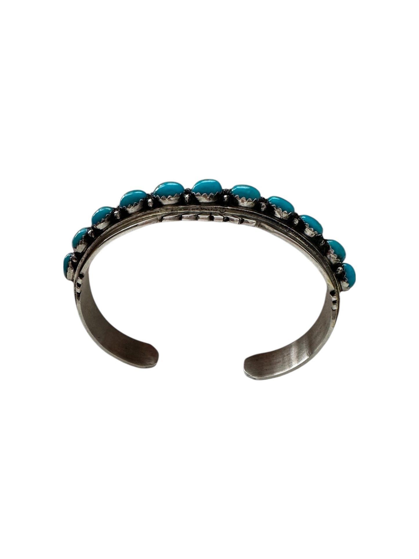 Kingman Turquoise & Sterling Silver Inlay Cuff Bracelet - Handcrafted Native American - Russell Sam [2005]