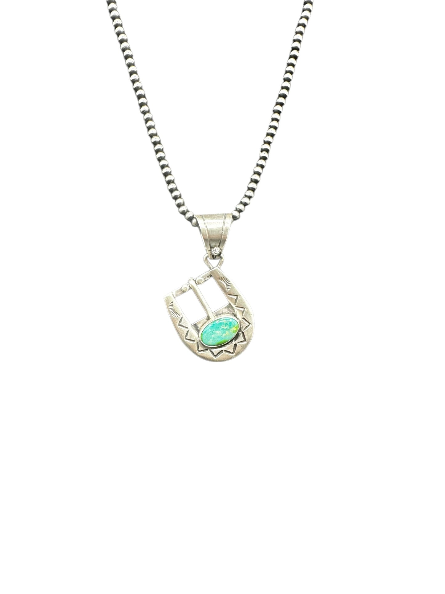 Leroy James – Belt Buckle Pendant – Sterling Silver and Genuine Turquoise-  Authentic Native American Handmade - American Sterling Silver - Made in USA