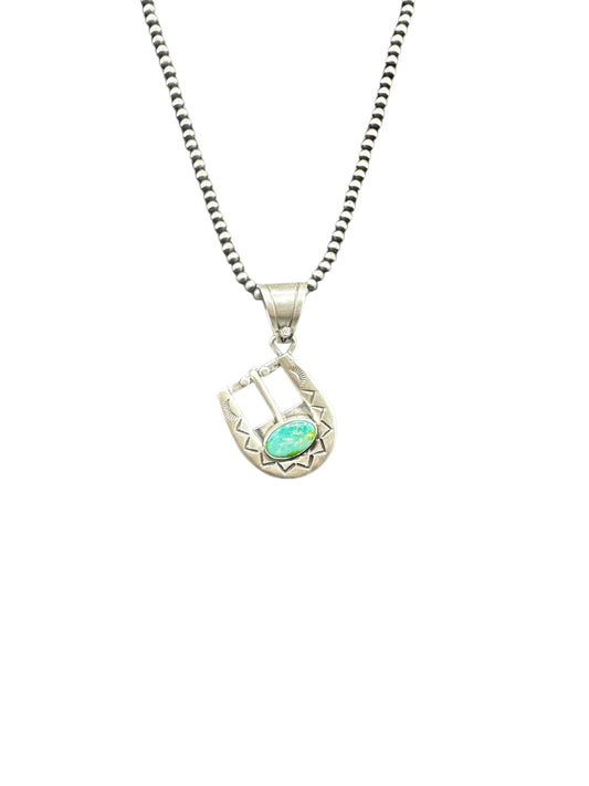 Leroy James – Belt Buckle Pendant – Sterling Silver and Genuine Turquoise-  Authentic Native American Handmade - American Sterling Silver - Made in USA
