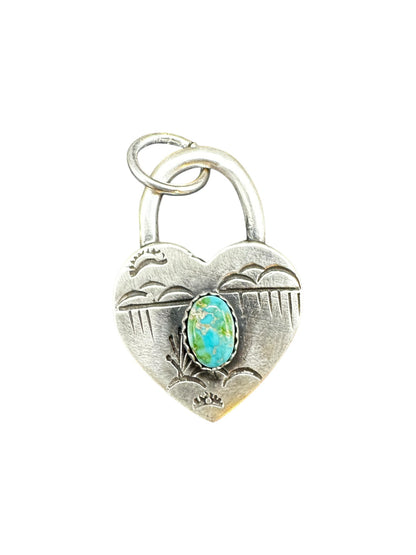 Small Heart Pendant - Sterling Silver & Genuine Turquoise - Handmade by Patricia Yazzie