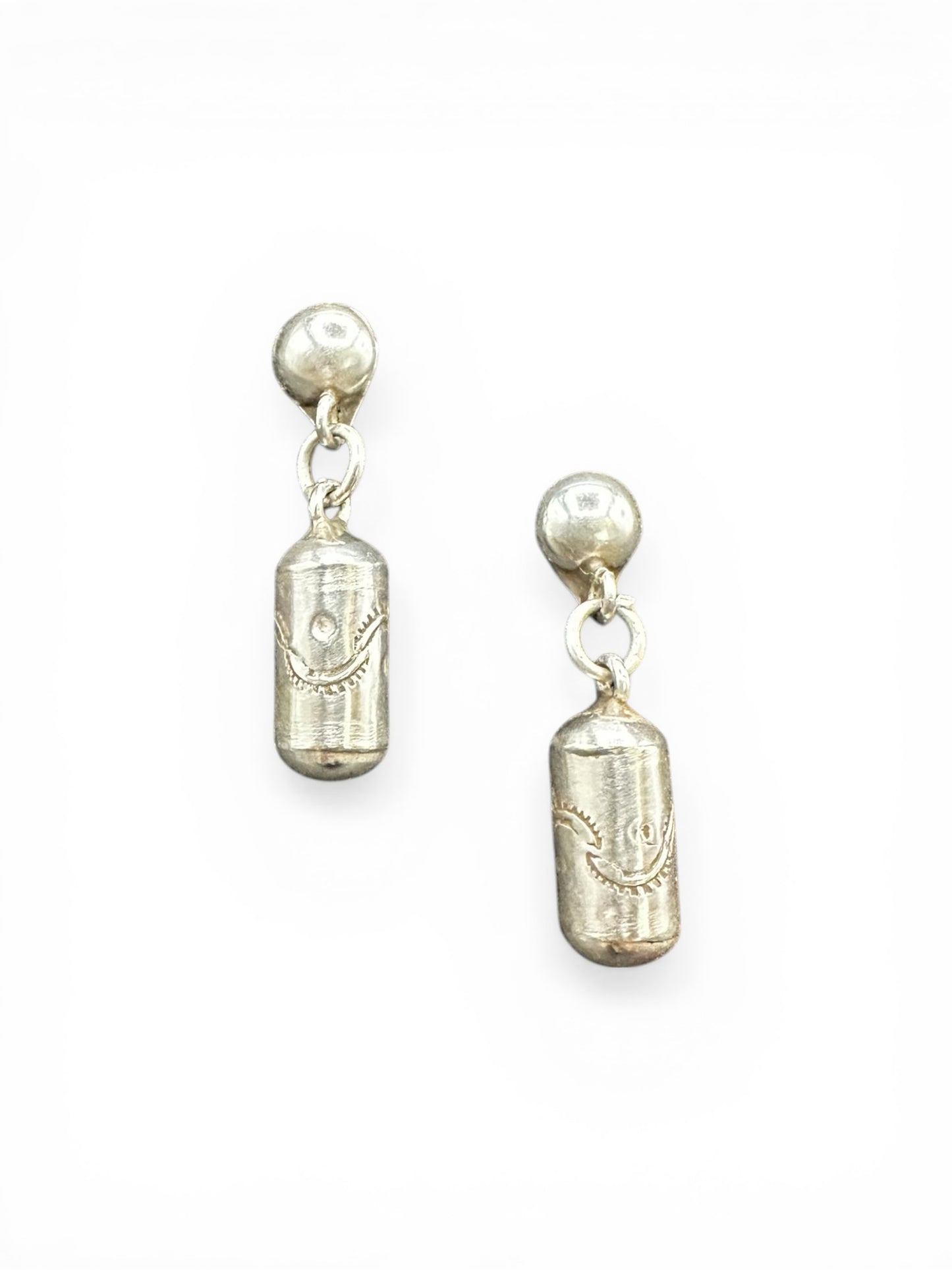 Small Barrel Bead Stud Drop Earrings – Sterling Silver -  Authentic Native American Handmade – Artisan Collection - Made in USA