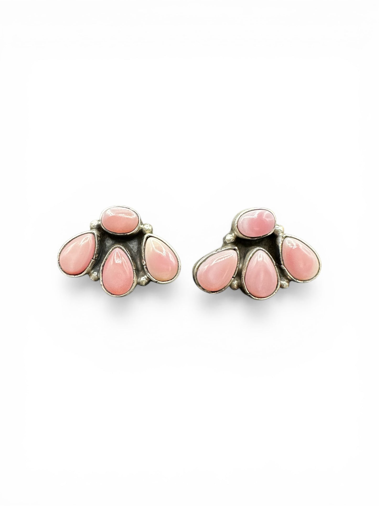 Medium Quarter Cluster Stud Earrings – Sterling Silver & Genuine Queen Pink Conch -  Authentic Native American Handmade – Marcella James - Made in USA