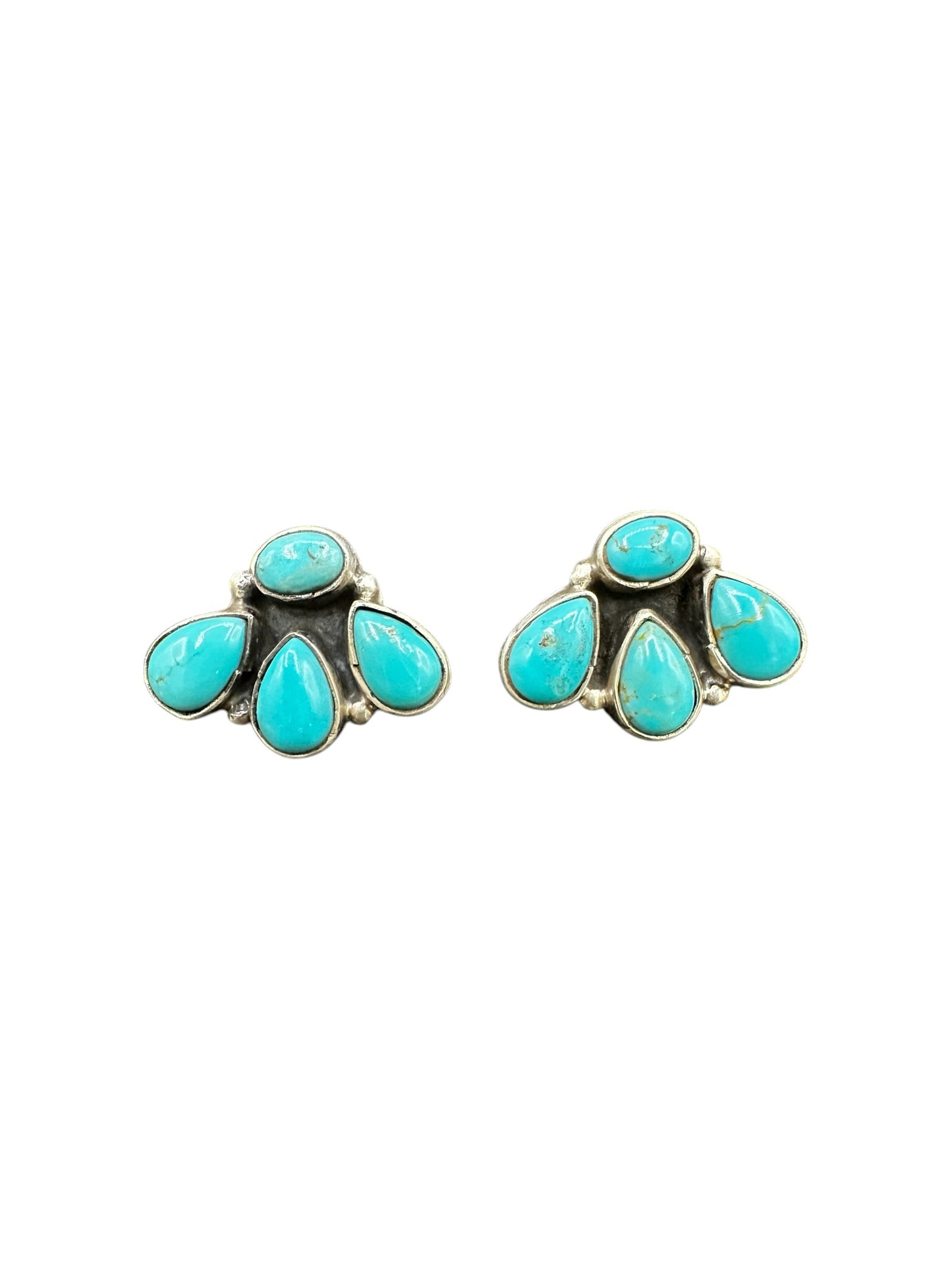 Medium Quarter Cluster Stud Earrings – Sterling Silver & Genuine Turquoise -  Authentic Native American Handmade – Marcella James - Made in USA