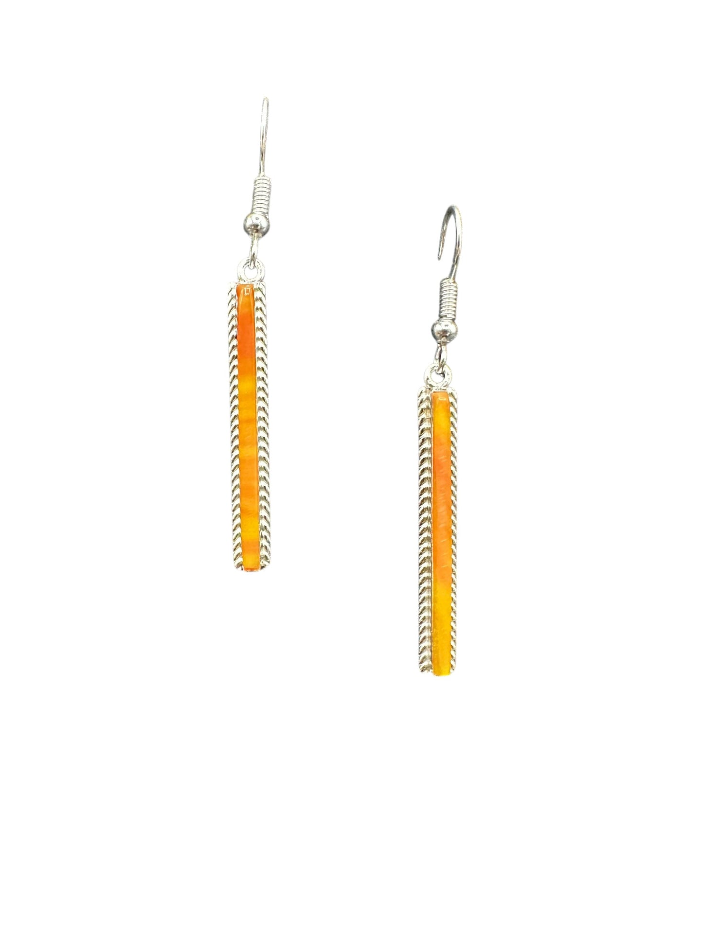 Dainty Hook Dangle Earrings – Sterling Silver, Orange Spiny Oyster Composite -  Authentic Native American Handmade -Allen Barney - Made in USA