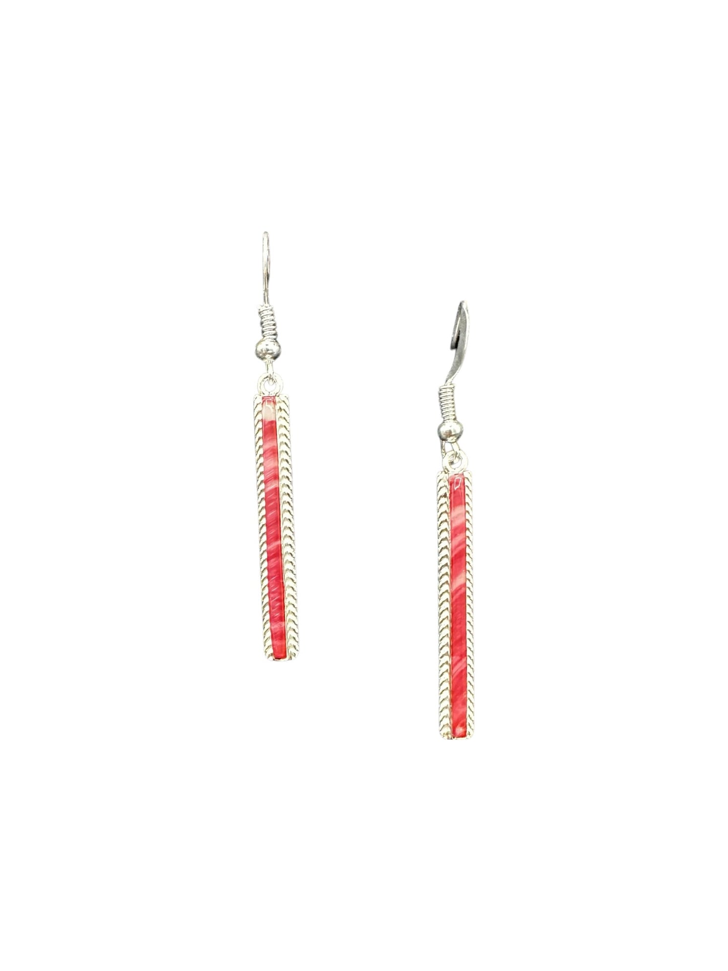 Dainty Hook Dangle Earrings – Sterling Silver, Red Spiny Oyster Composite -  Authentic Native American Handmade -Allen Barney - Made in USA
