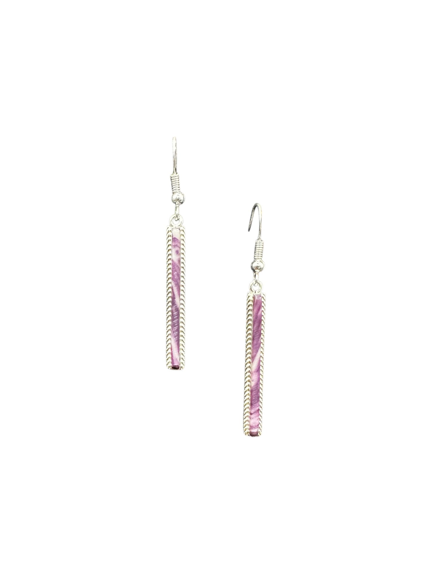 Dainty Hook Dangle Earrings – Sterling Silver, Purple Spiny Oyster Composite -  Authentic Native American Handmade -Allen Barney - Made in USA