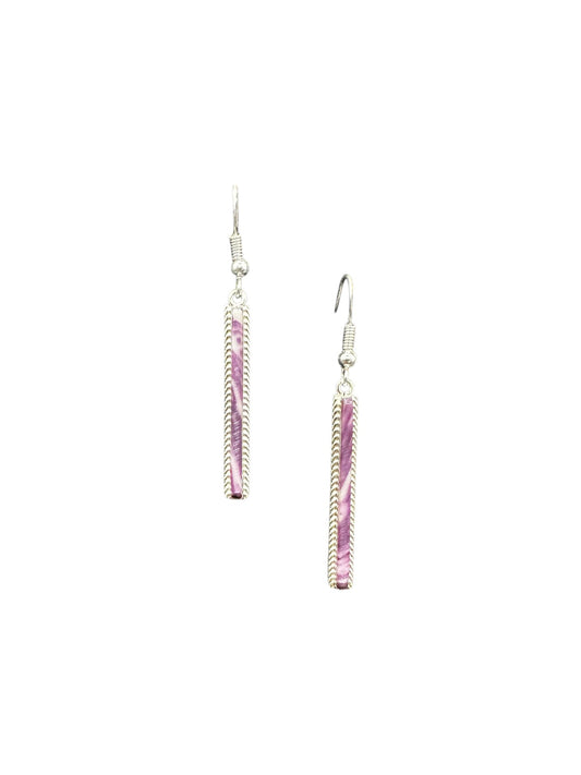 Dainty Hook Dangle Earrings – Sterling Silver, Purple Spiny Oyster Composite -  Authentic Native American Handmade -Allen Barney - Made in USA