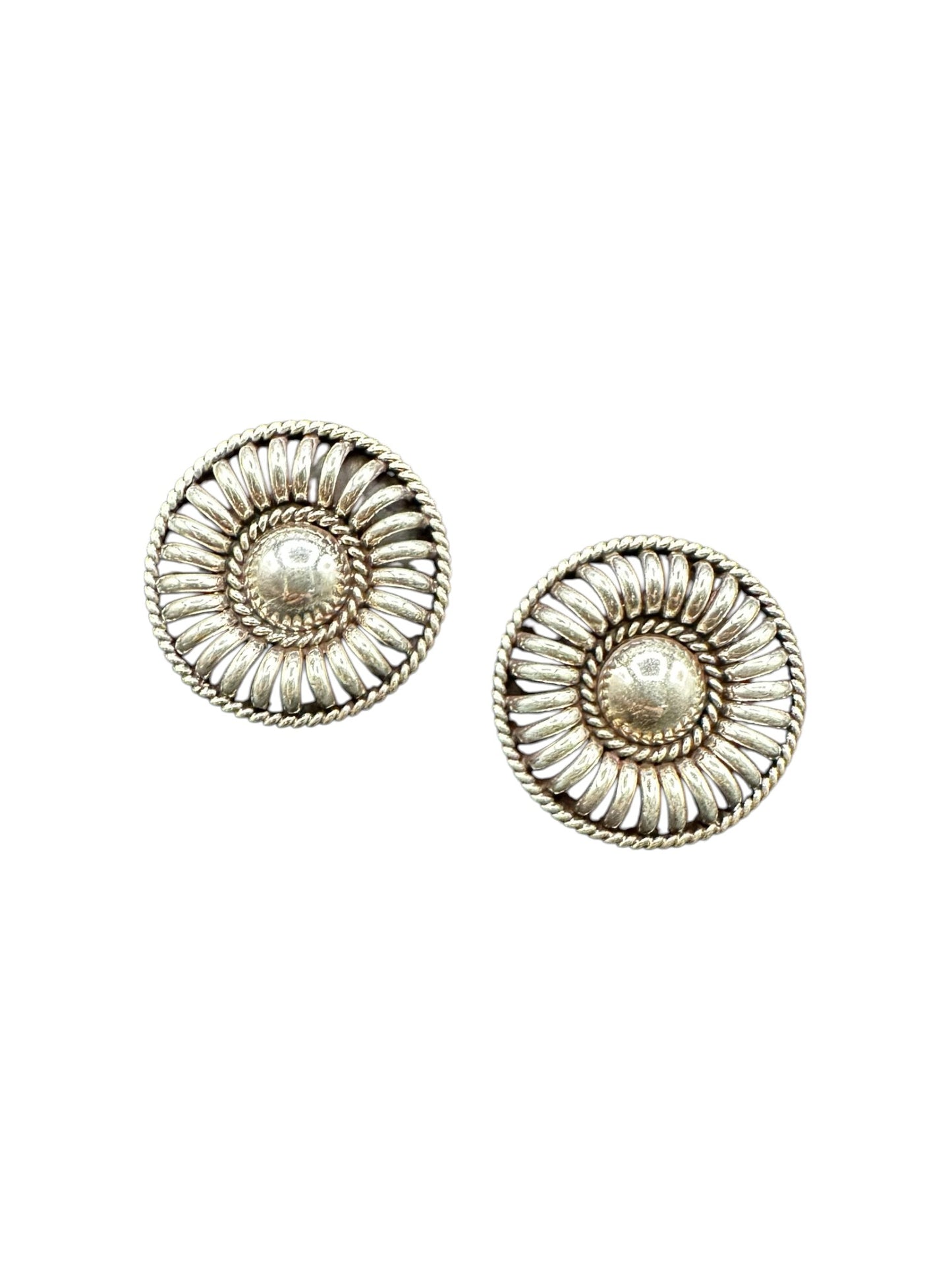 Medium Concho Stud Earrings – Sterling Silver Ring Sculpted -  Authentic Native American Handmade – Thomas Charley - Made in USA