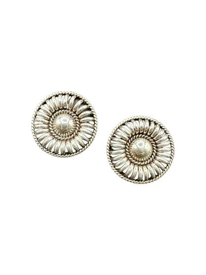 Medium Concho Stud Earrings – Sterling Silver Ring Sculpted -  Authentic Native American Handmade – Thomas Charley - Made in USA