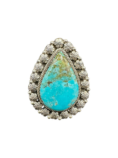 Large Pear-Cut or Wide Teardrop Ring  – Sterling Silver and Genuine Turquoise Ring -  Artisan Collection - Made in USA