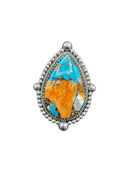 Large Pear-Cut or Wide Teardrop Ring  – Sterling Silver and Genuine Mojave Turquoise Ring -  Artisan Collection - Made in USA