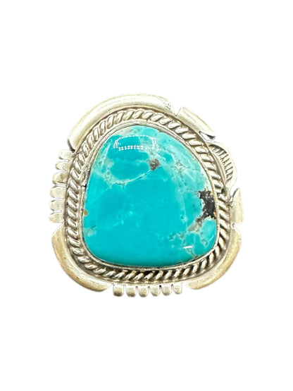 Medium Freeform Cabochon Ring  – Sterling Silver and Genuine Turquoise Ring -  Authentic Handmade Native American – John McCray - Made in USA