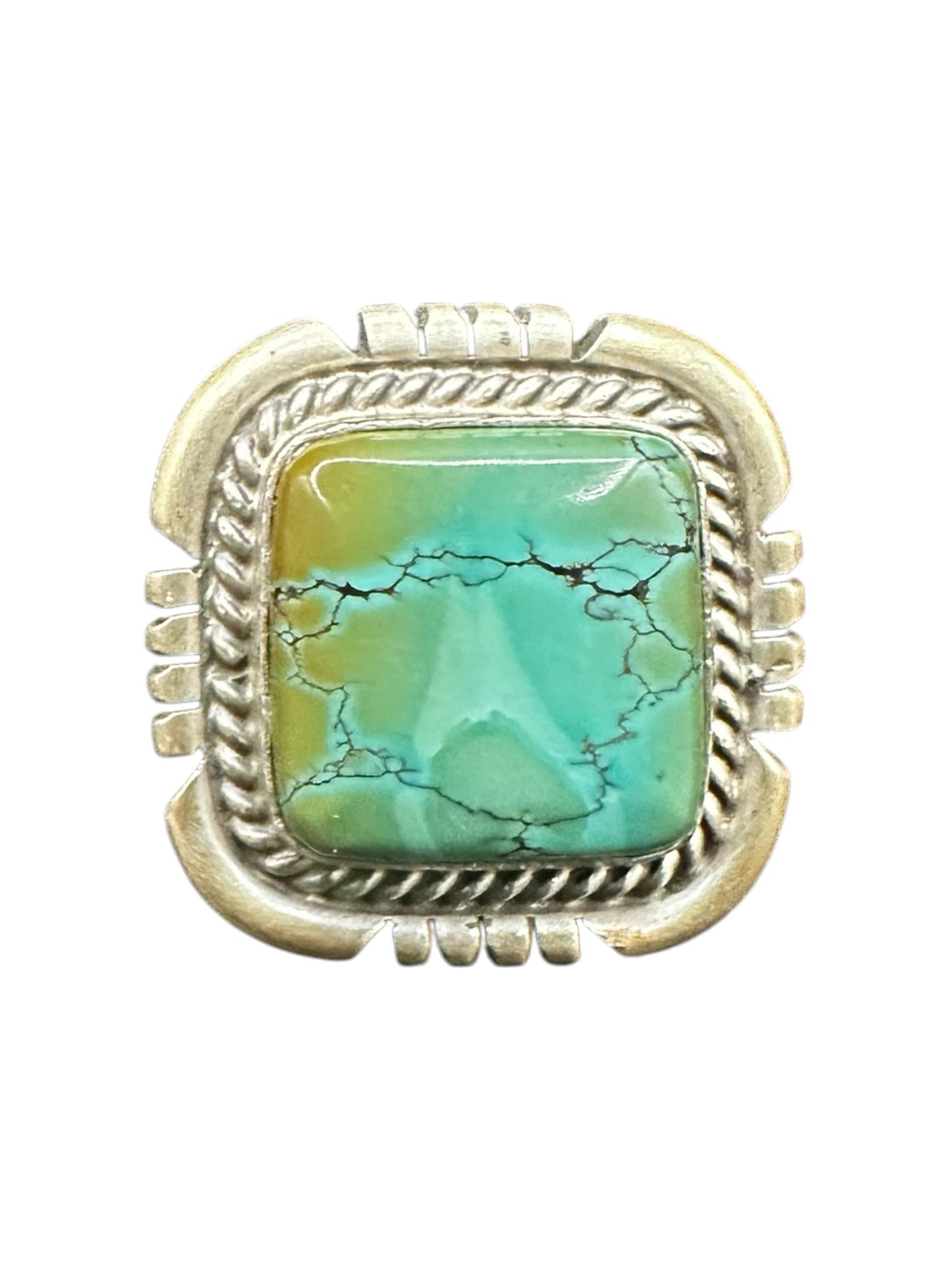 Medium Square Cabochon Ring  – Sterling Silver and Genuine Turquoise Ring -  Authentic Handmade Native American – John McCray