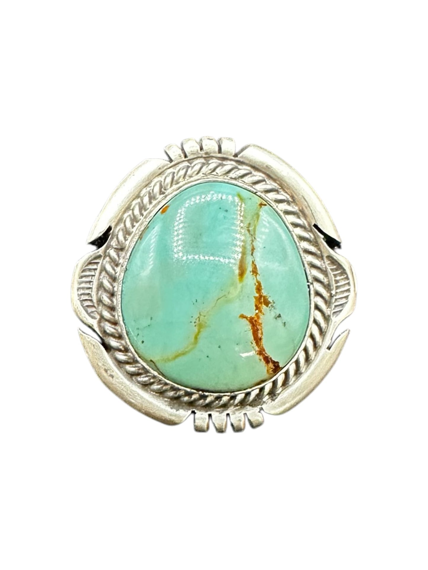 Medium Wide Oval Cabochon Ring  – Sterling Silver and Genuine Turquoise Ring -  Authentic Handmade Native American – John McCray