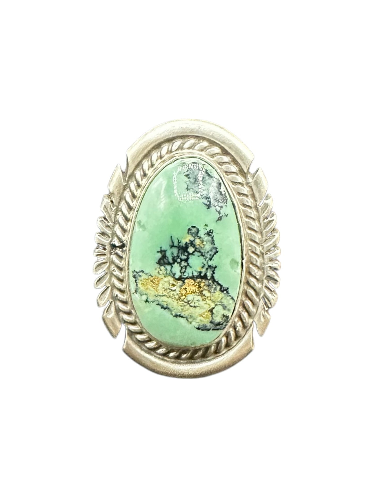 Medium Narrow Oval Cabochon Ring  – Sterling Silver and Genuine Turquoise Ring -  Authentic Handmade Native American – John McCray - Made in USA