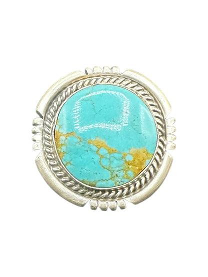 Medium Round Cabochon Ring  – Sterling Silver and Genuine Turquoise Ring -  Authentic Handmade Native American – John McCray