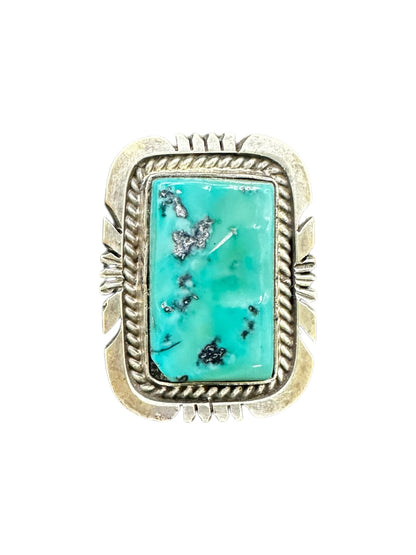 Medium Rectangle Cabochon Ring  – Sterling Silver and Genuine Turquoise Ring -  Authentic Handmade Native American – John McCray