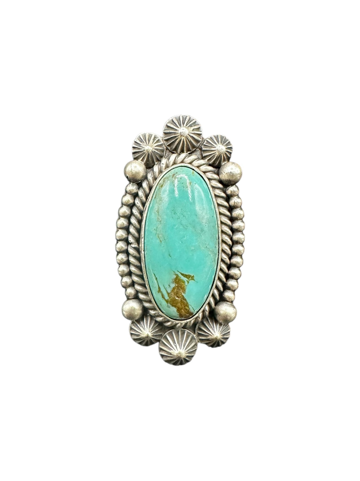 Medium Oval Cabochon Ring  – Sterling Silver and Genuine Turquoise -  Authentic Handmade Native American – Max Calladitto