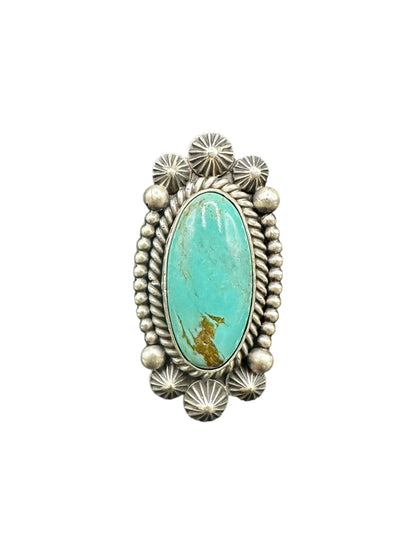 Medium Oval Cabochon Ring  – Sterling Silver and Genuine Turquoise -  Authentic Handmade Native American – Max Calladitto