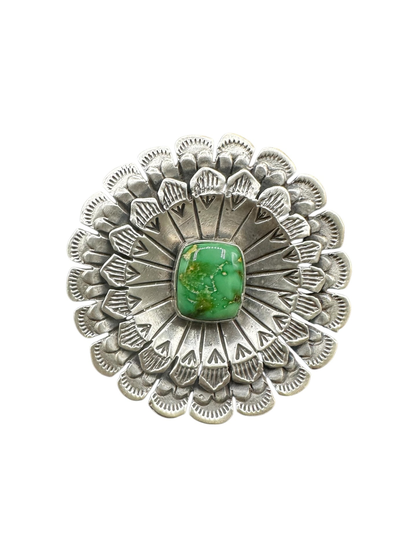 Large Round Cabochon Ring  – Multi Layer Floral Sterling Silver and Genuine Turquoise -  Authentic Handmade Native American – Leroy James