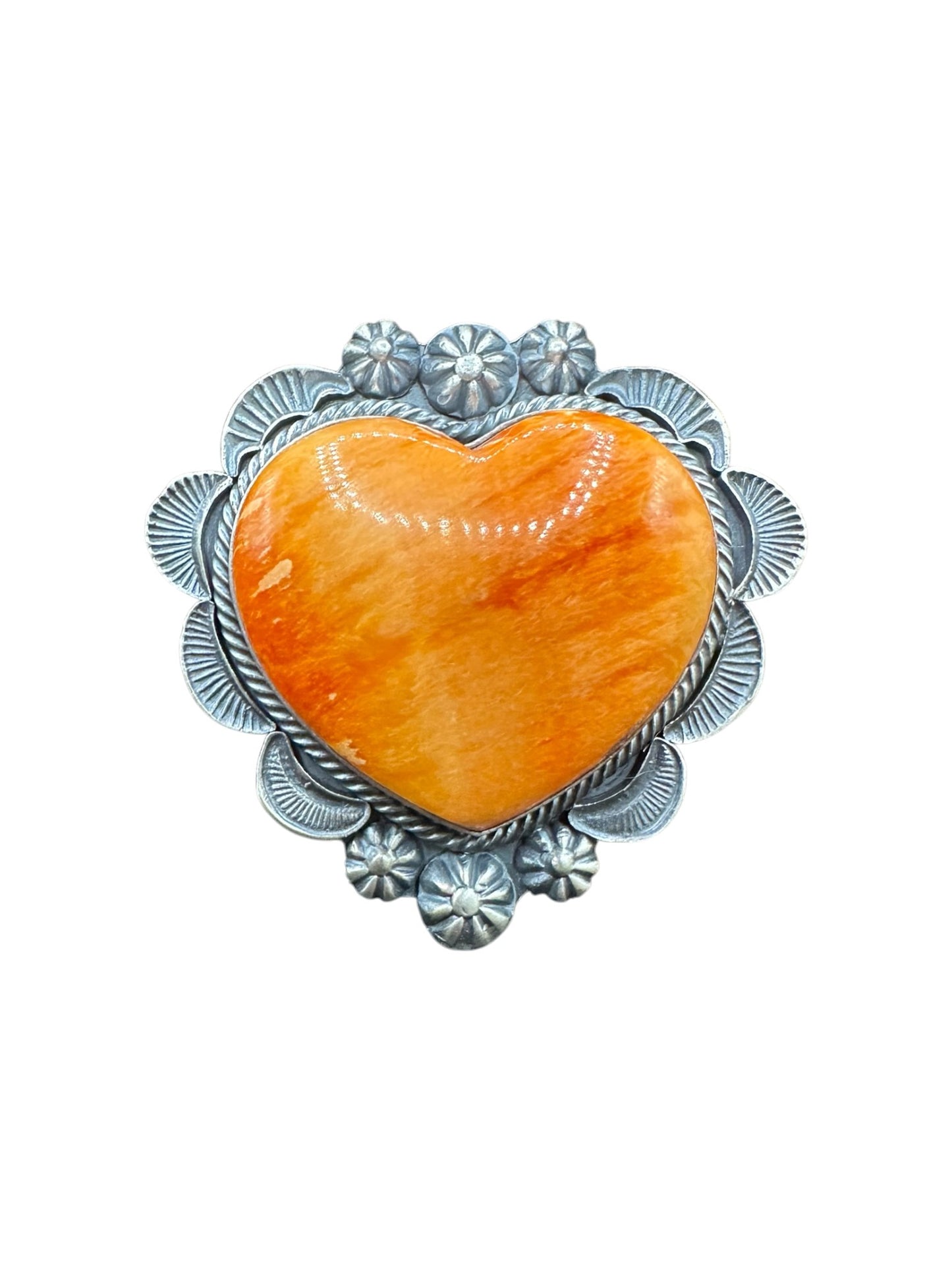 Large Heart Cabochon Ring  – Sterling Silver and Genuine Spiny Oyster -  Authentic Handmade Native American – Kevin Billah
