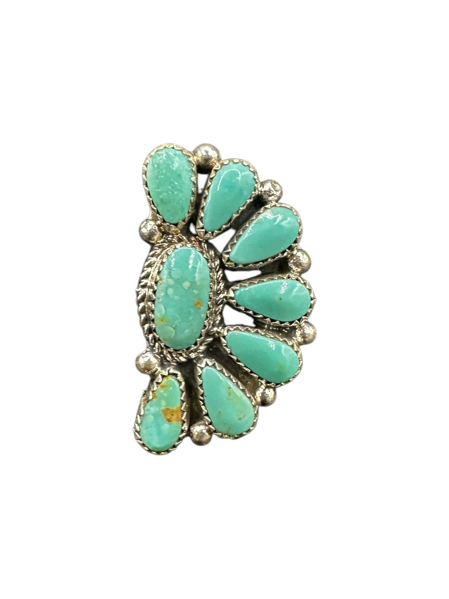 Medium Half Cluster Ring  – Sterling Silver and Genuine Turquoise -  Authentic Handmade Native American – Arthur J. Williams