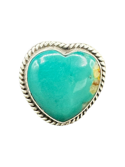 Medium Heart Cabochon Ring  – Sterling Silver and Genuine Turquoise -  Authentic Handmade Native American – John McCray