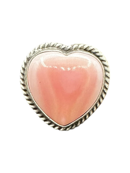 Medium Heart Cabochon Ring  – Sterling Silver and Genuine Queen Pink Conch-  Authentic Handmade Native American – John McCray