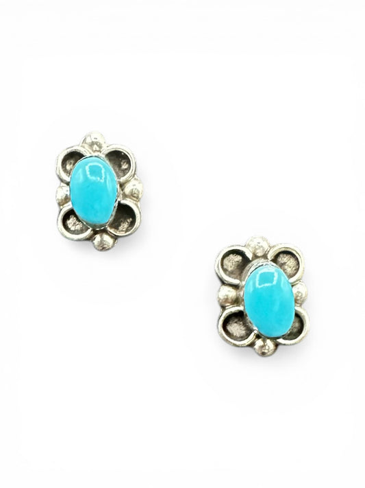 Small Butterfly Stud Earrings – Sterling Silver and Genuine Sleeping Beauty Turquoise -  Authentic Native American Handmade - American Sterling Silver - Made in USA