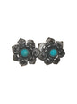 Small Turquoise Stud Earrings with Sterling Silver Floral Petals