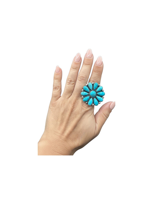 Large Cluster Kingman Turquoise - Cuff Ring - Handmade Artisan Collection