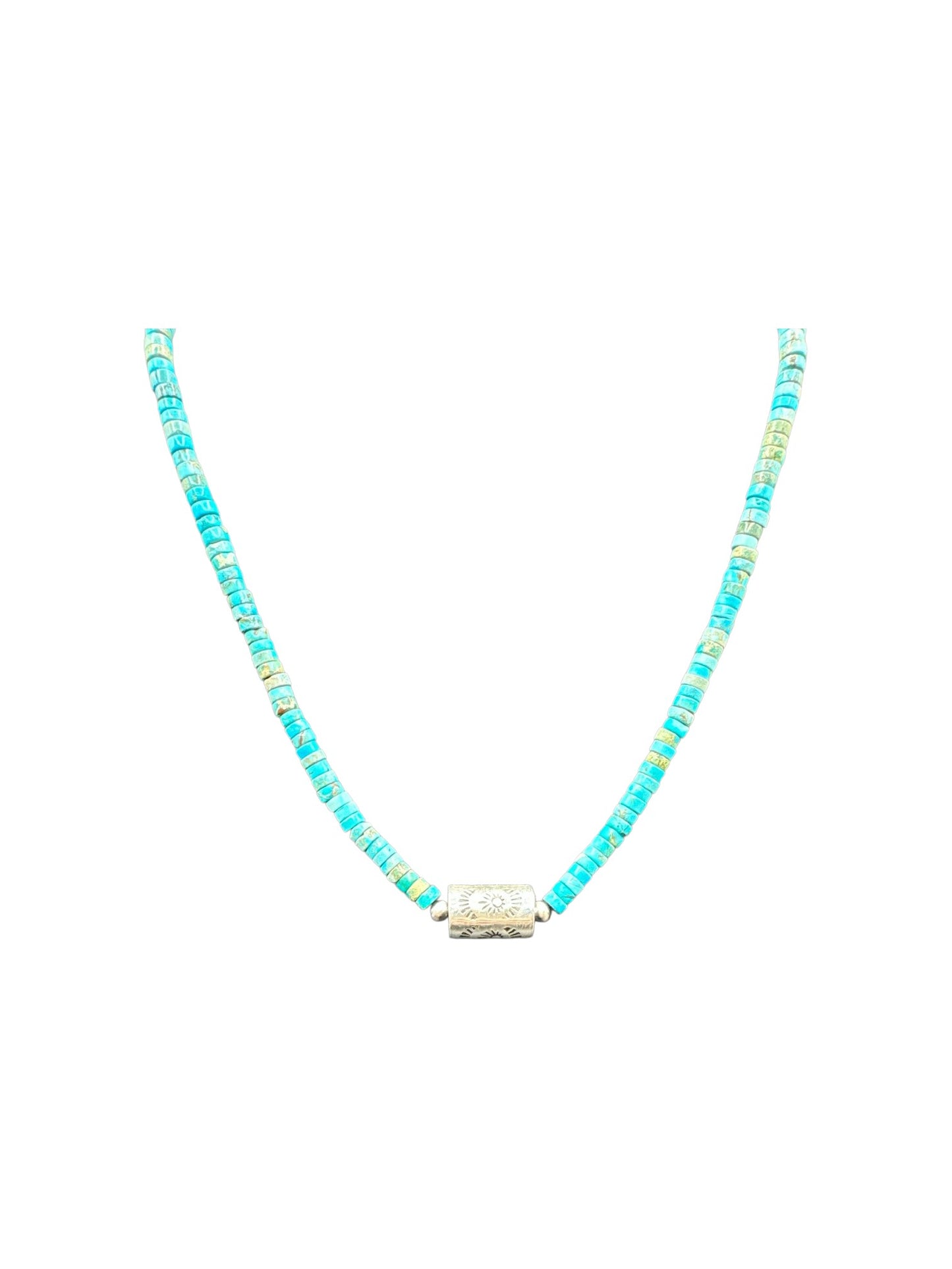 4MM Heishi Necklace – Genuine Turquoise with Sterling Silver Barrel Bead -  Handmade Native American
