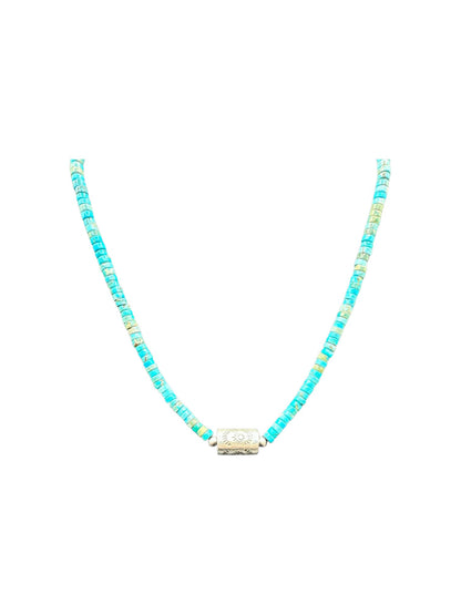 4MM Heishi Necklace – Genuine Turquoise with Sterling Silver Barrel Bead -  Handmade Native American