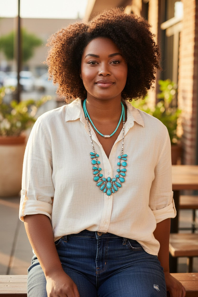 4MM Heishi Necklace – Genuine Turquoise with Sterling Silver Barrel Bead -  Handmade Native American
