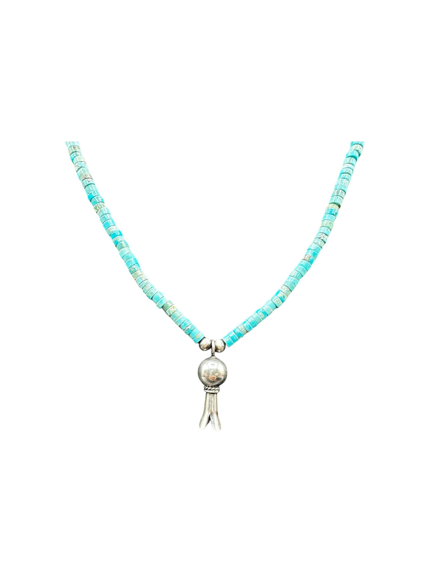 4MM Heishi Necklace – Genuine Turquoise with Sterling Silver Blossom Handmade Native American | Pueblo Craft | New Mexico, USA