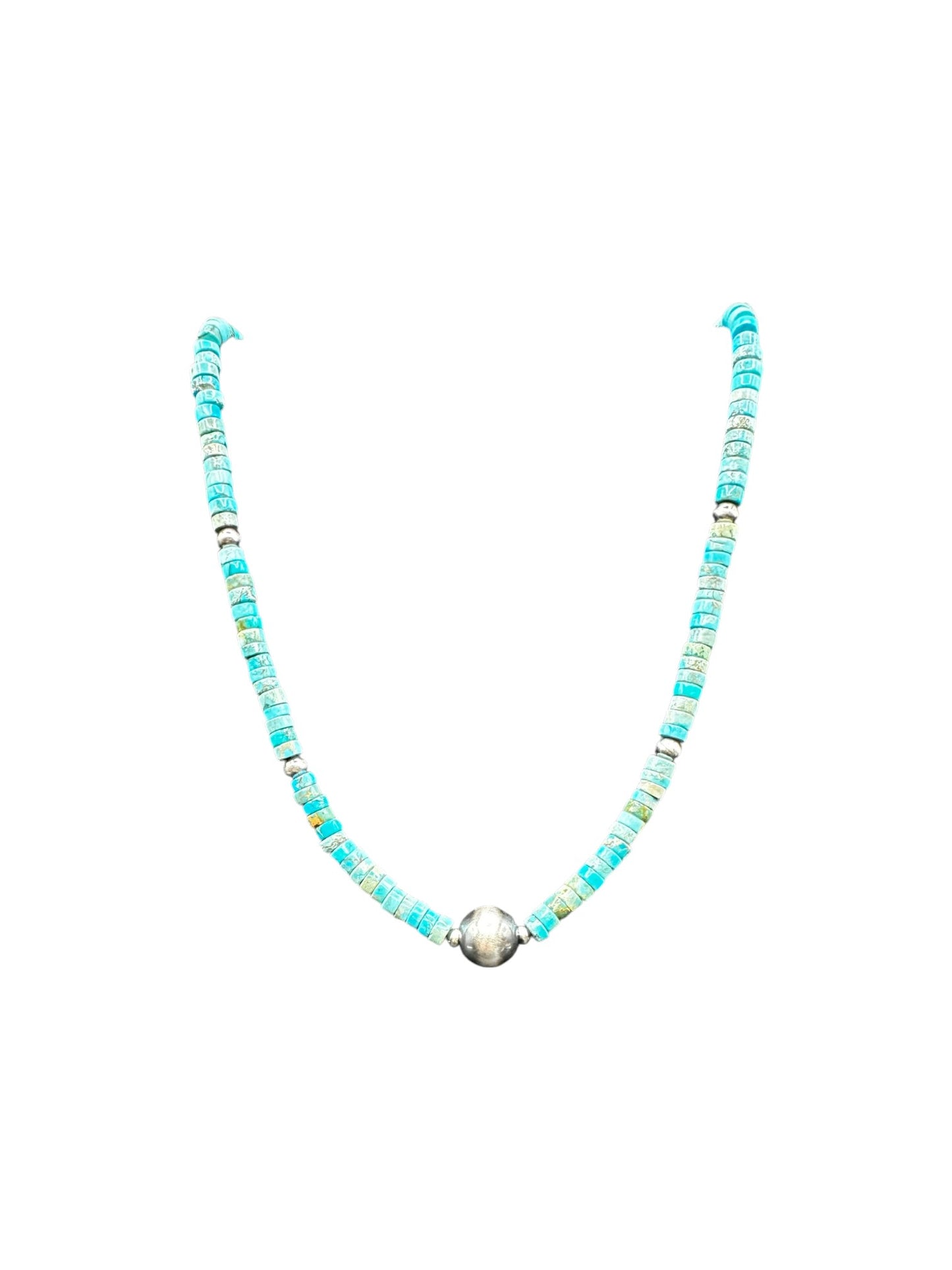 4MM Heishi Necklace – Genuine Turquoise with Sterling Silver Pearl - Handmade Native American | Pueblo Craft | New Mexico, USA