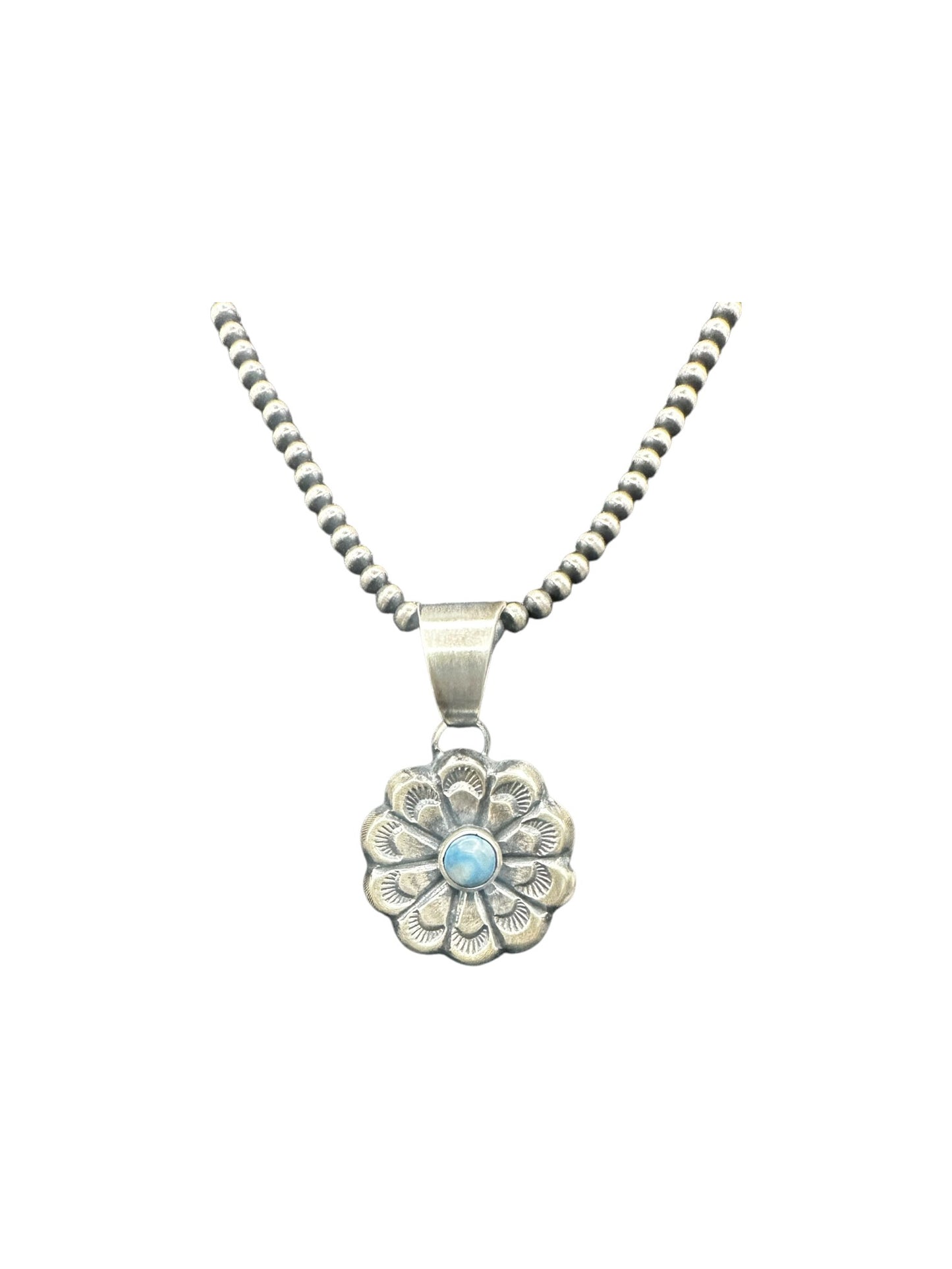 Chimney Butte Pendant - Floral Sterling Silver and Golden Hills Turquoise