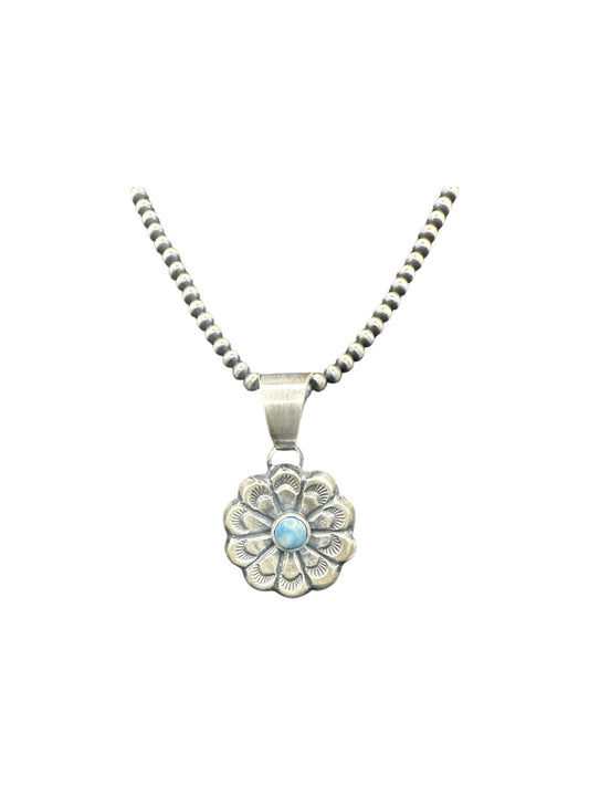 Chimney Butte Pendant - Floral Sterling Silver and Golden Hills Turquoise