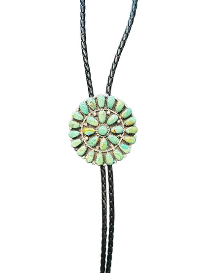 Justin Wilson – Large Zuni Inlay Bolo Tie – Sterling Silver, Turquoise, Leather -  Authentic Native American Handmade