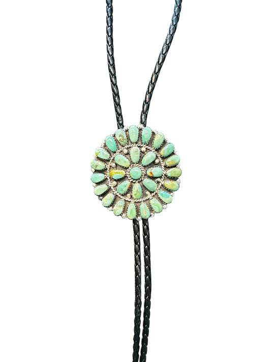 Justin Wilson – Large Zuni Inlay Bolo Tie – Sterling Silver, Turquoise, Leather -  Authentic Native American Handmade