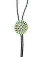 Justin Wilson – Large Zuni Inlay Bolo Tie – Sterling Silver, Turquoise, Leather -  Authentic Native American Handmade