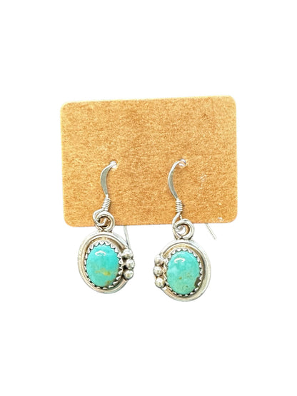 Small Cabochon Hook Dangle Earrings – Sterling Silver and Genuine Kingman Turquoise -  Authentic Native American Handmade - Artisan Collection