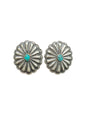Large Concho Earrings - Sterling Silver and Genuine Kingman Turquoise - Handmade by Rita Lee